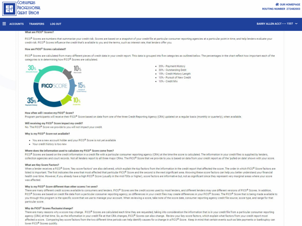 Sample of what the educational content about FICO Scores on CPCUi may look like